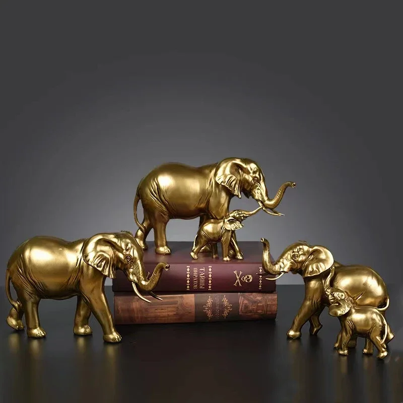 20~30cm Elephant Sculpture Home Decor Golden Craft Figurine Living Room TV Wine Cabinet Desktop Decoration Big Elephant Statues