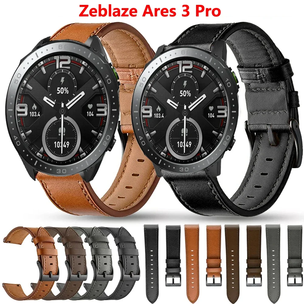 22mm Leather Strap Watchband for Zeblaze Ares 3 Pro Smart Wriststrap Quick Releas Bracelet for  Vibe 7 Pro Watches Accessories