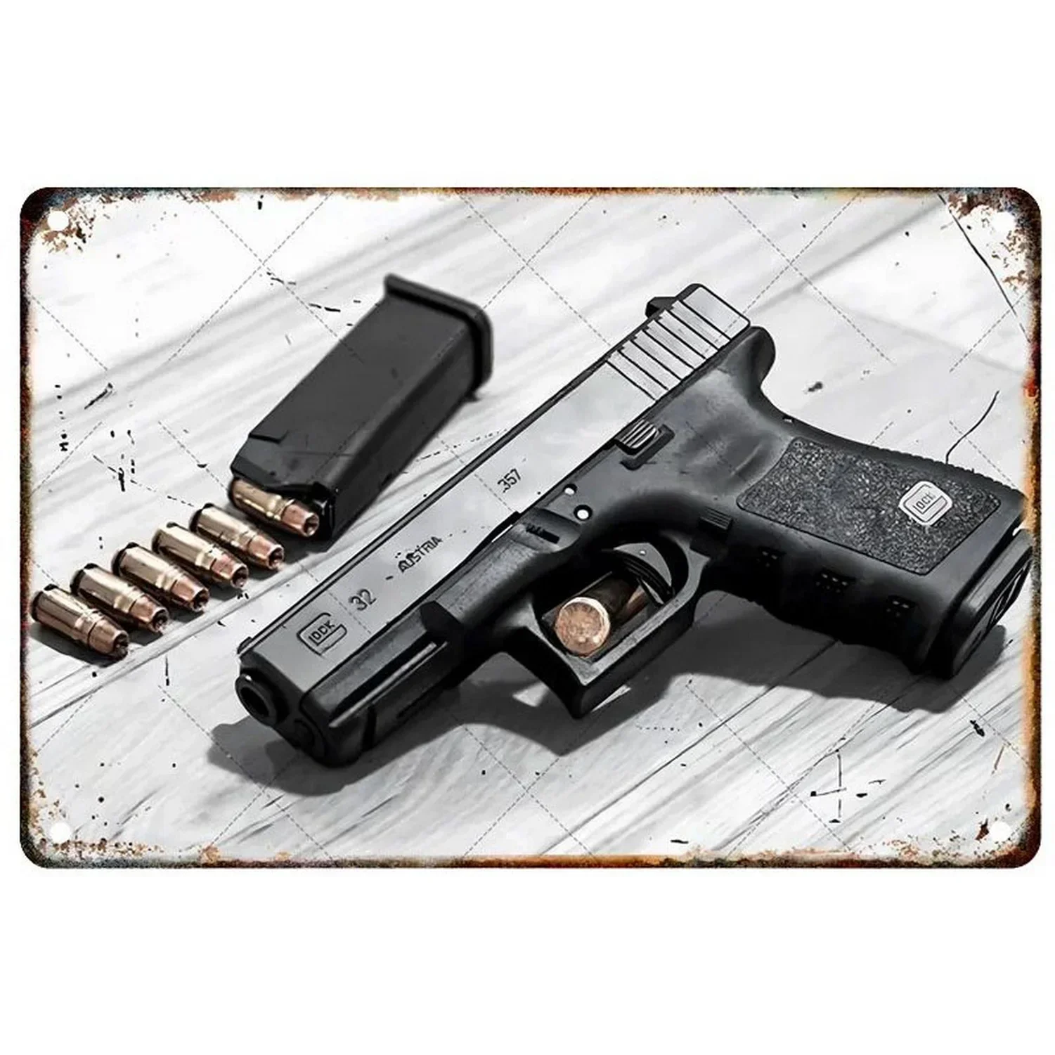 Pistol Military Metal Tin Signs Plaque Wall Decoration Vintage Art Posters Iron Painting for Man Cave Home Cafe Garden Club Bar