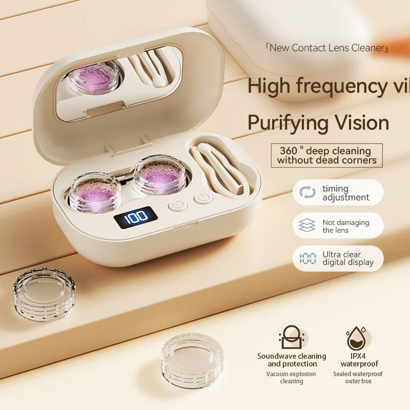 Mini Rechargeable Ultrasonic Contact Lens Washer Portable Contact Lenses Cleaner Box For Colored Soft Disposable Lens