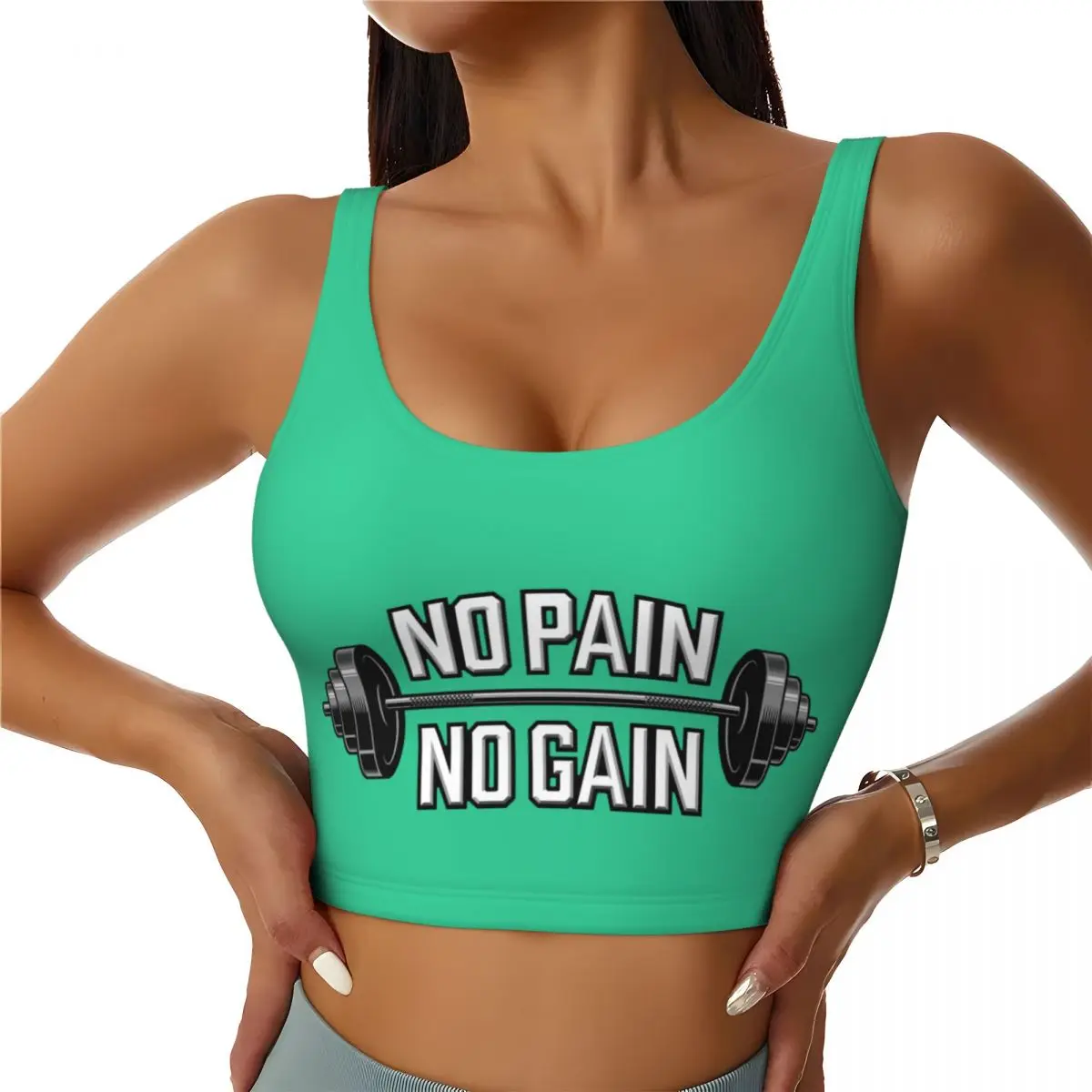 Custom No Pain No Gain Gym Motivational Quote Workout Crop Tank Tops for Seamless Bodybuilding Workout Running Yoga Sports Bras