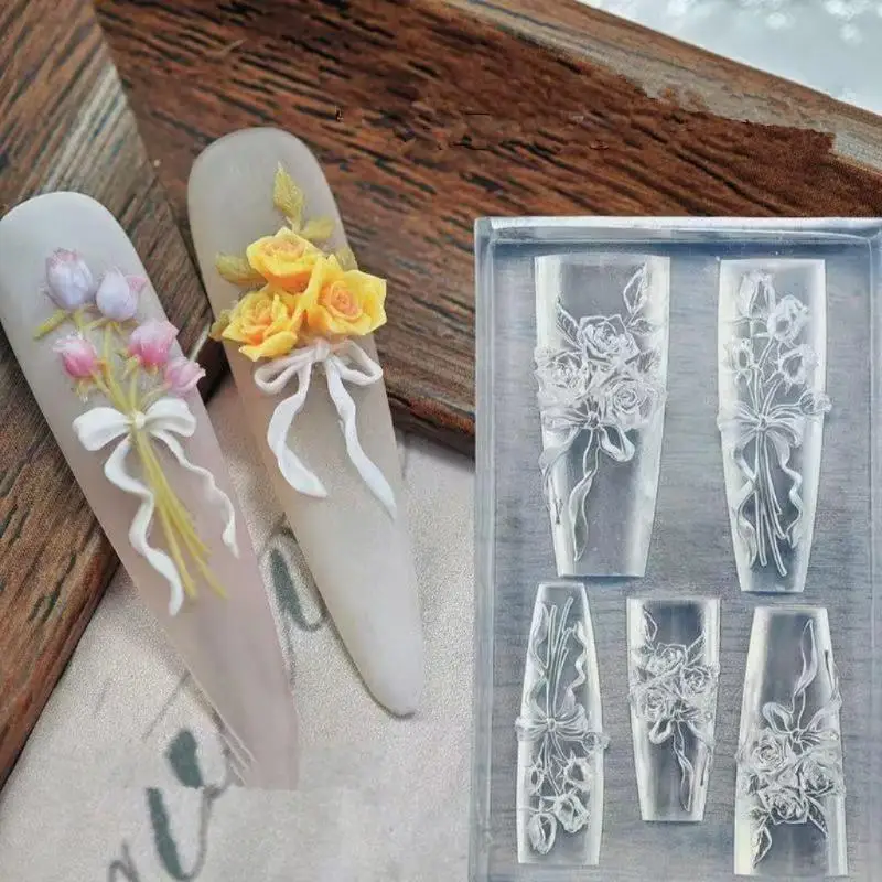 3D Bowknot Nail Art Silicone Mold Multiple Ribbon Lace Bow Shapes Soft Flexible Kit for Acrylic Gel DIY Nails