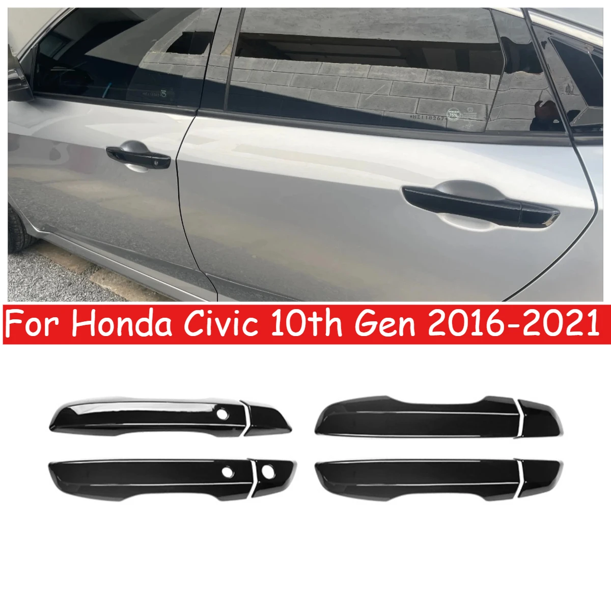

Для Honda Civic 10-го поколения 2016-2021, автомобильный стиль из углеродного волокна, черная внешняя дверная ручка, литая накладка с декором входа без ключа