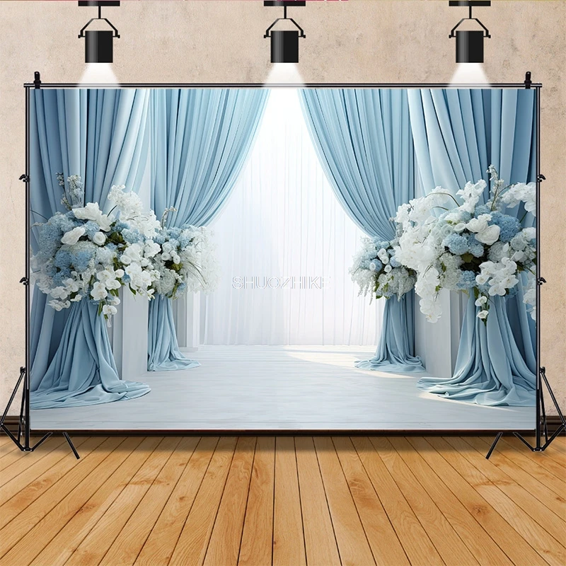 Fantasy Wedding Photography Backdrops Flower Anniversary Background Interior Curtain Decorated Photo Studio Prop Phonecall SG-03