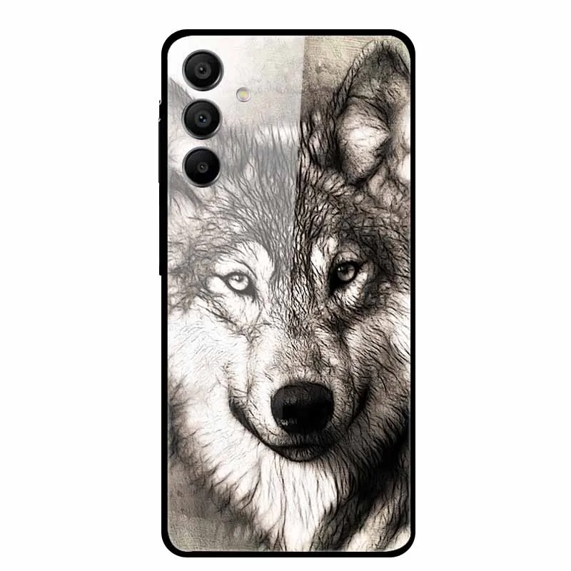 Luxury Case For Samsung A15 4G 5G Tempered Glass Cover For Samsung Galaxy A25 A55 5G Phone Cases Fashion Wolf Protective fundas