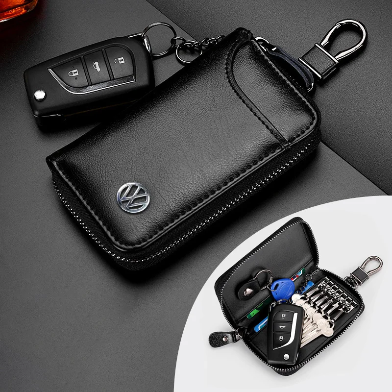 Leather Car Key Protector Bag Key Holder Keyring Wallet Zipper Bag For Volkswagen Tiguan VW GTI TOURAN Polo 3GD 853 601 B Jetta