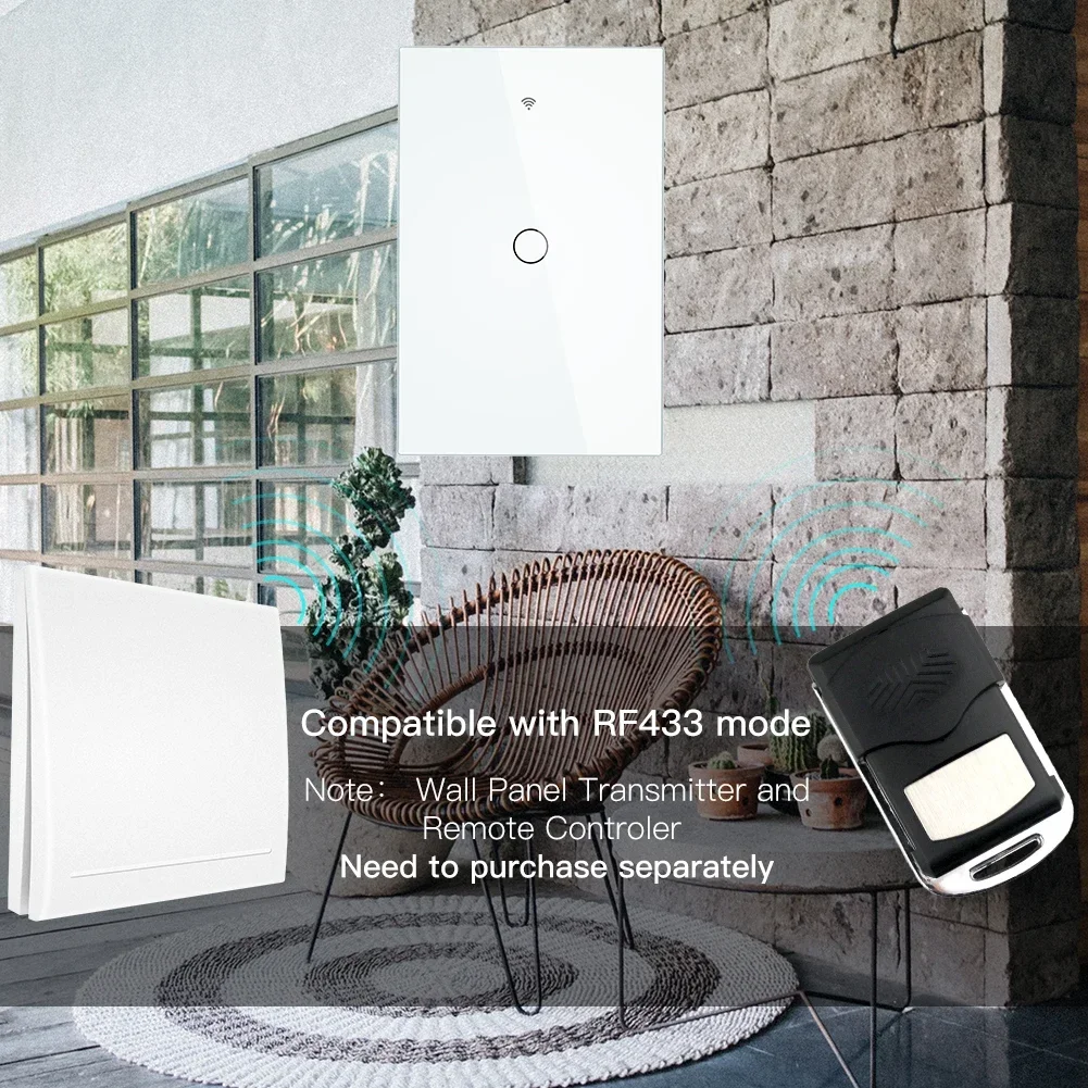 Saklar lampu dinding pintar WiFi, Panel kaca RF433 & Wi-Fi hidup pintar aplikasi Tuya Remote Control bekerja dengan Alexa Google Home 1/2/3 Gang