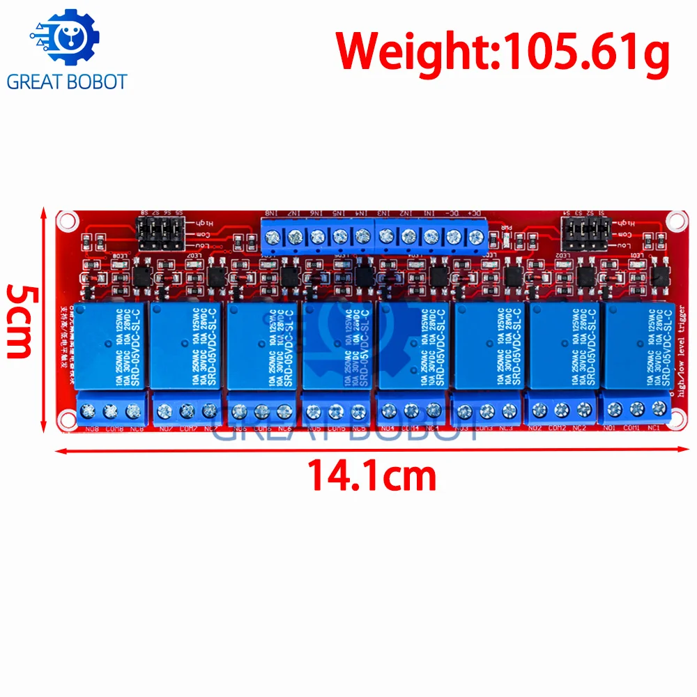 1PCS 5V/12V 1-8CH Red Optocoupler Relay Board (BS): for Arduino-Compatible with High & Low Level Trigger