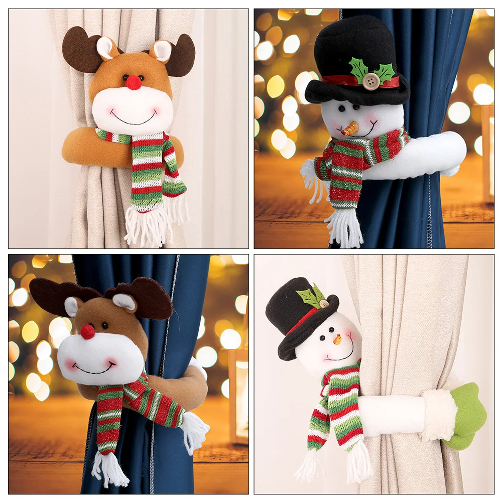 

2Pcs Christmas Curtain Tiebacks Snowman Elk Buckles Festive Home Drapery Holdbacks Xmas Curtain Holders Drapery Holdbacks
