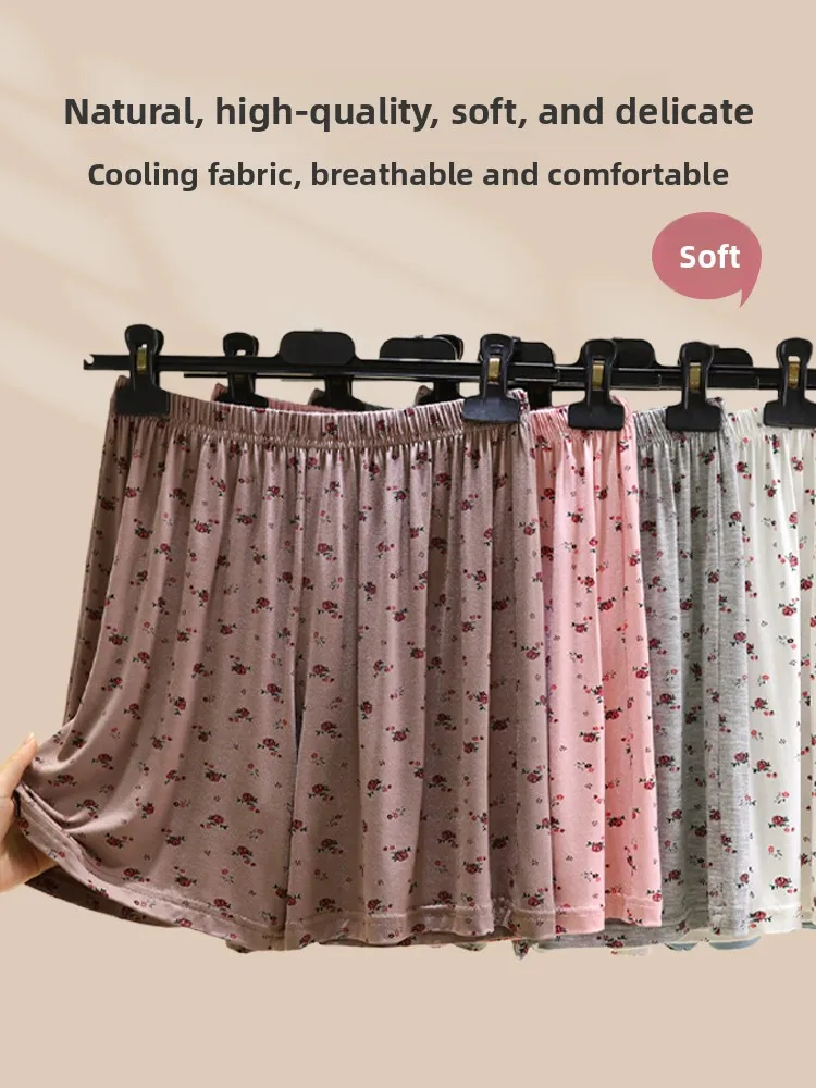 Pantalones cortos de verano para mujer, holgados, con estampado floral, para estar en casa, frescos, con cintura elástica, pa...
