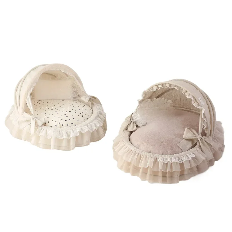 Cuna de primavera/verano, perrera de malla de princesa extraíble, arena para gatos, Internet, celebridad, perro en miniatura maltés