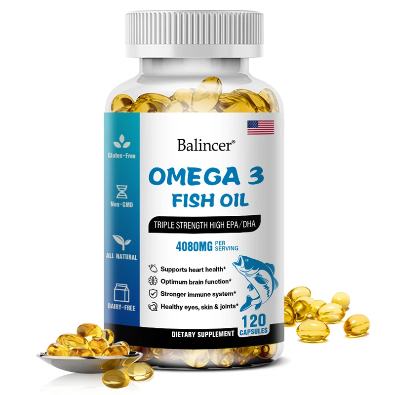 

Balincer Omega 3 Fish Oil Capsules Rich in DHA EPA Fishing Memory Heart Brain Bone Eyes Health Nutrition