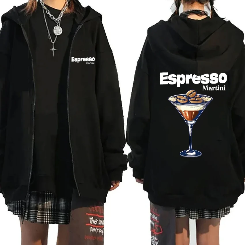 

High Quality Espresso Martini Drinking Graphics Zipper Hoodies Men women harajuku fashion Casual Sweatshirt Unisex Fleece Coat