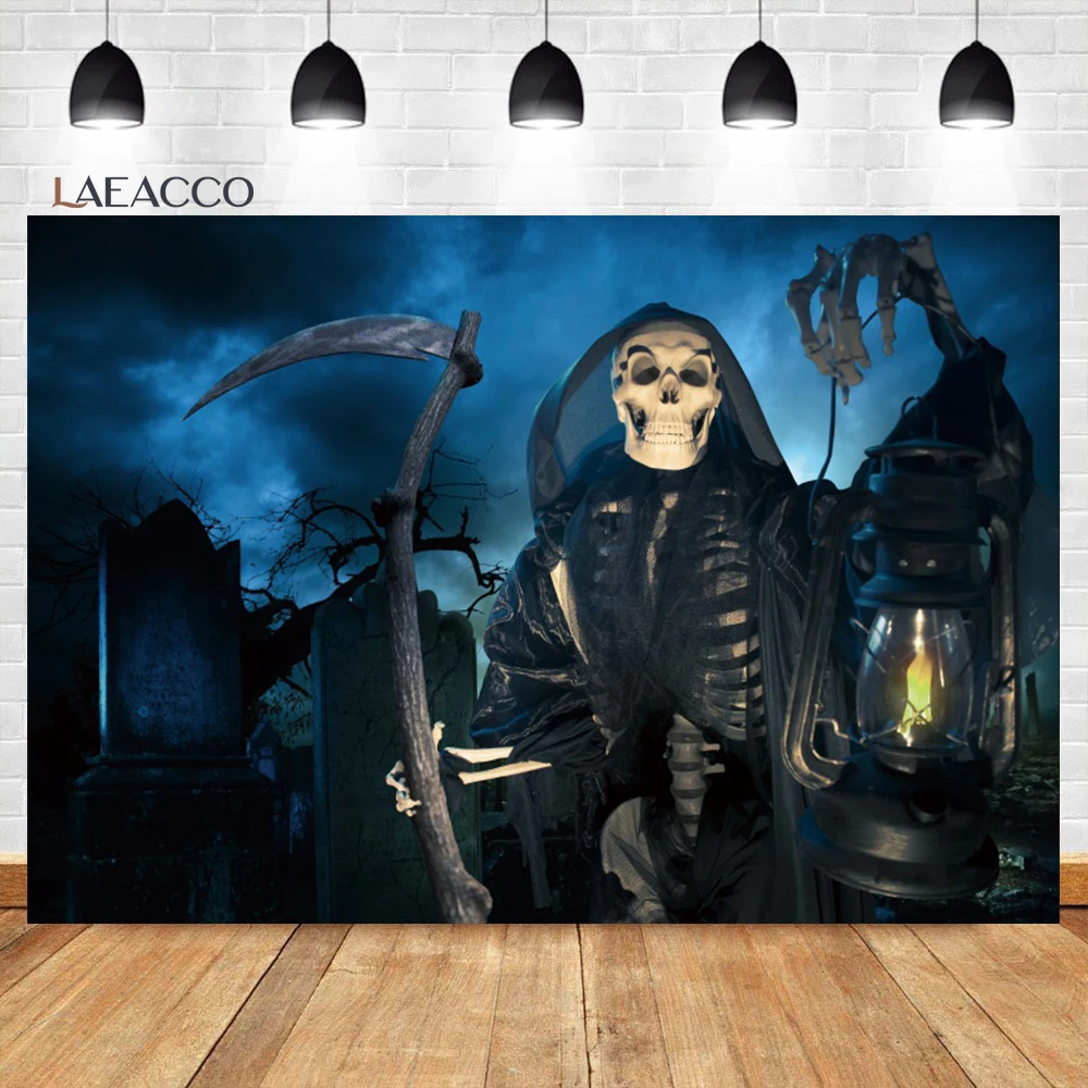 

Laeacco Halloween Photo Background Horror Night Dead Skeletons Ghost Cemetary Adults Kids Birthday Portrait Photography Backdrop