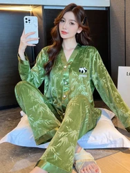 Chinese Style Cartoon Panda & Bamboo Women's Pajamas Classic Flavor Trend Chic Sleepwear 2024 New Autumn Winter Fleece Nightgown