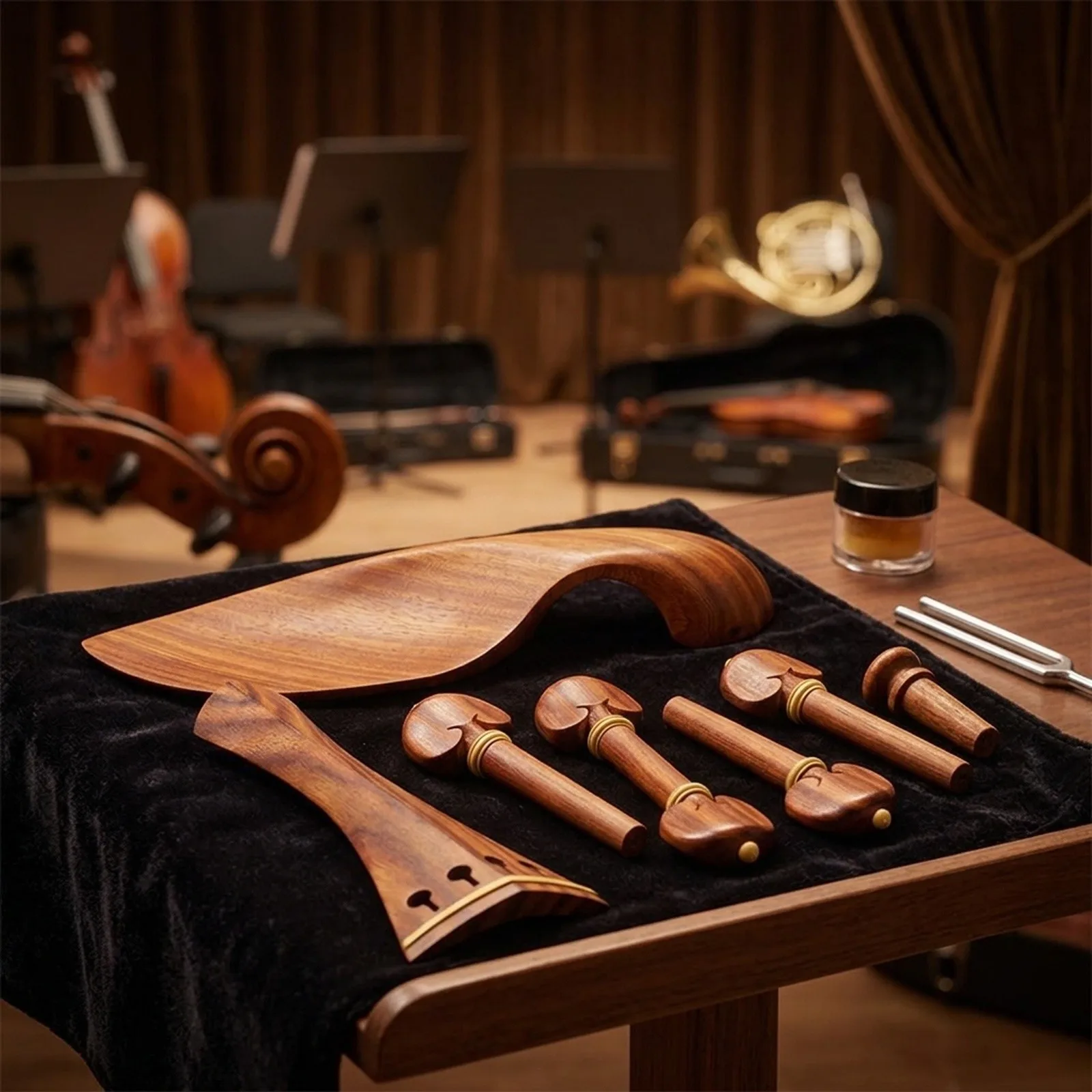 Seven Piece Violin Repair Kit with Rosewood Tailpiece Tuning Pegs Chinrest and Endpin for Fiddle Restoration Projects