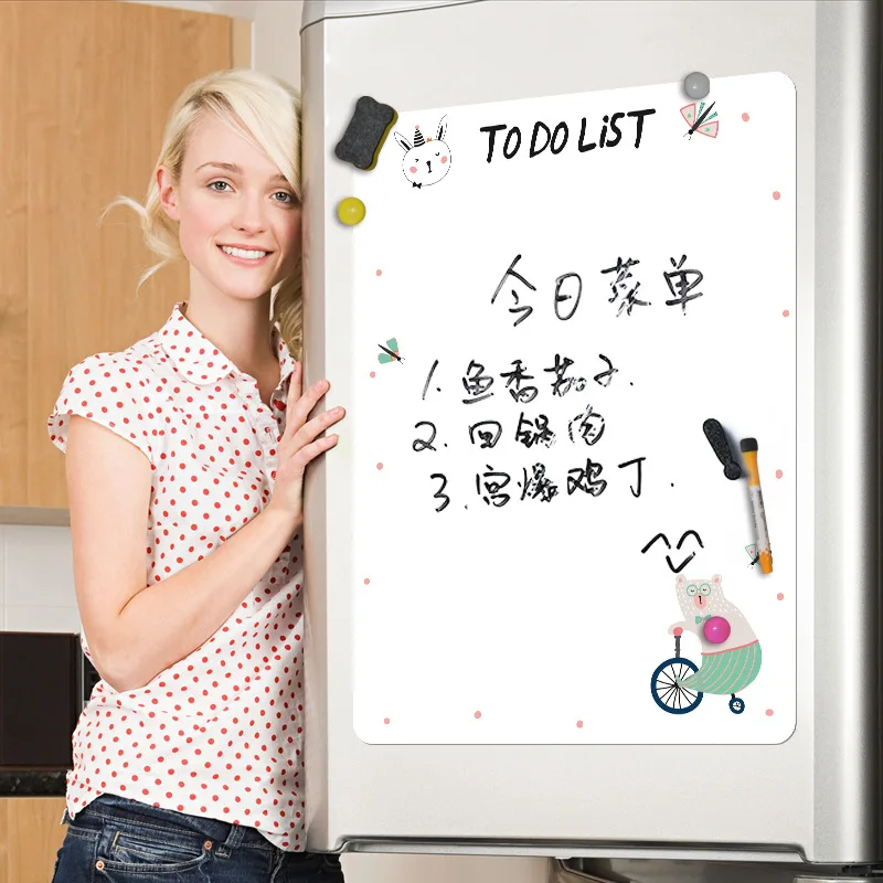 Self Adhesive Magnetic Whiteboard Sticker Stain Resistant Fridge Magnet Sheet Used as Weekly Meal Planner Reminder Notice