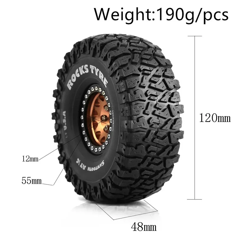 4 ชิ้น 120 มิลลิเมตรโลหะ 1.9 "Beadlock ล้อยางชุดยางสําหรับ 1/10 RC Crawler รถ Traxxas TRX4 RC4WD D90 Axial SCX10 II III MST