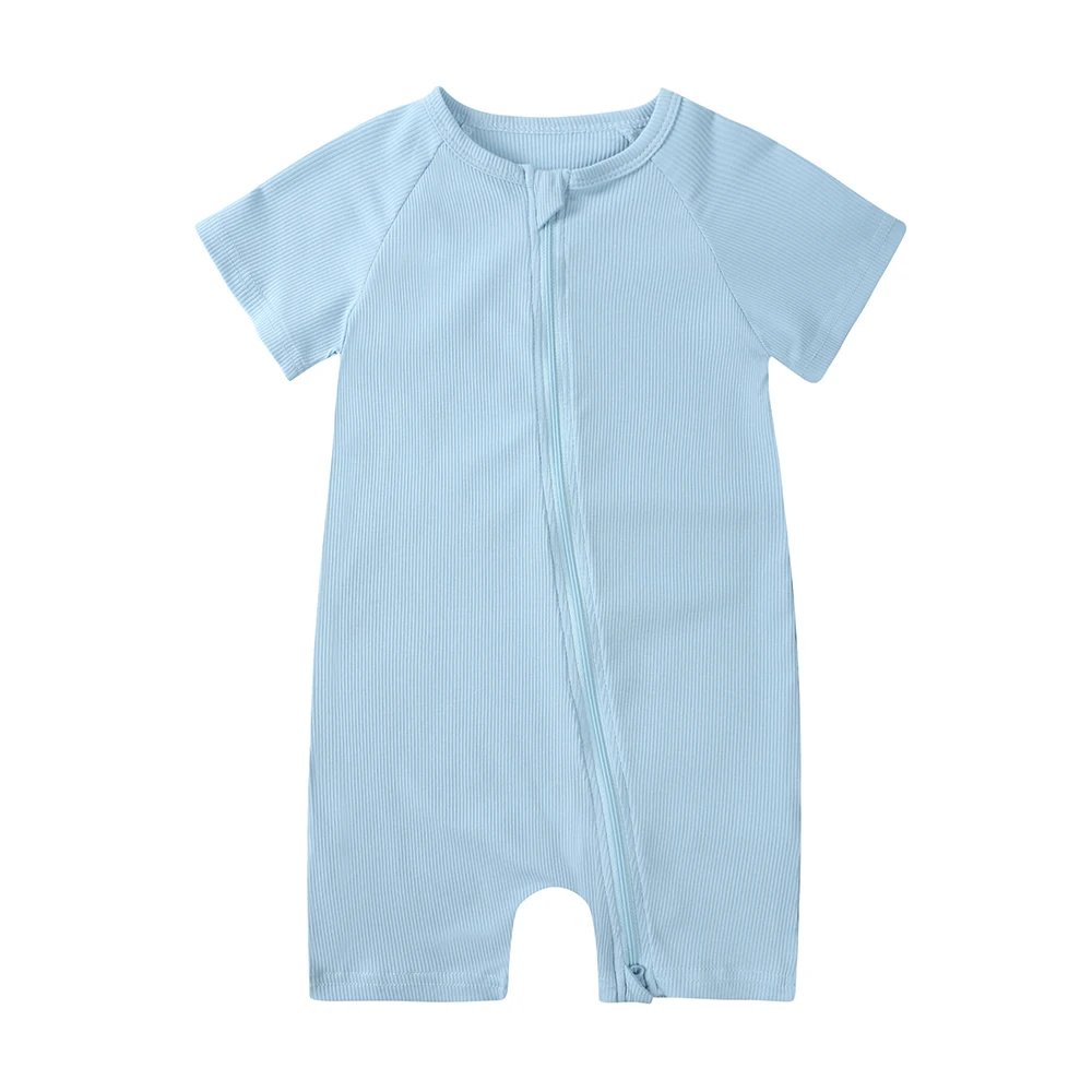 Sommer Rippen Bambus Baby Romper Säuglings Kleidung 3M-3Y Kurzarm Strampler Neugeborenen Baby Jungen Mädchen Zipper Kleidung – Detail 2