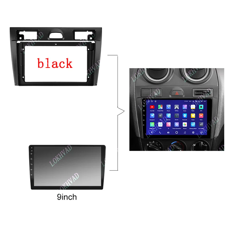 Автомобильная рамка радиоприемника Android для Ford Fiesta Mk VI 5 Mk5 2002-2008 9-дюймовая 2DIN панель стереосистемы 16PIN аудио жгут проводов