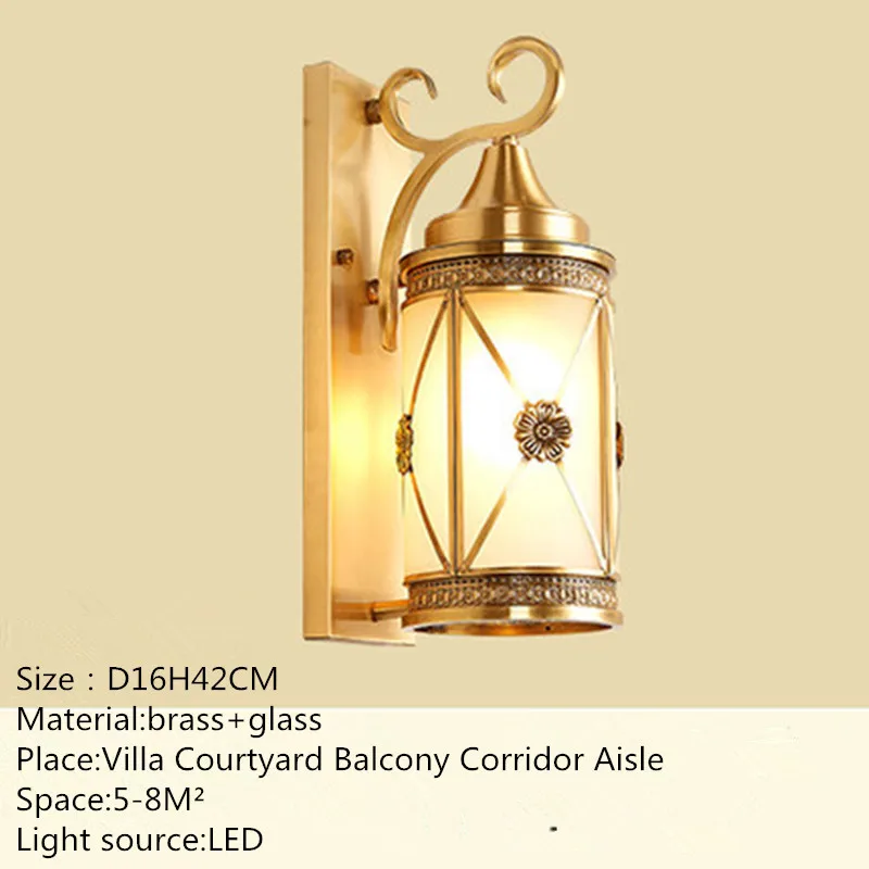 OUFULA Nordic ทองเหลืองกลางแจ้งกำแพงไฟ LED ทองแดง Sconce โคมไฟออกแบบตกแต่งบ้าน Courtyard Corridor ทางเดิน