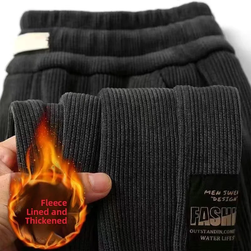 

Брюки из вельвета Thiened Fce, свободный крой, мужские, осенне-зимние, длинные, молодежные, модные, с низкой посадкой, с манжетами