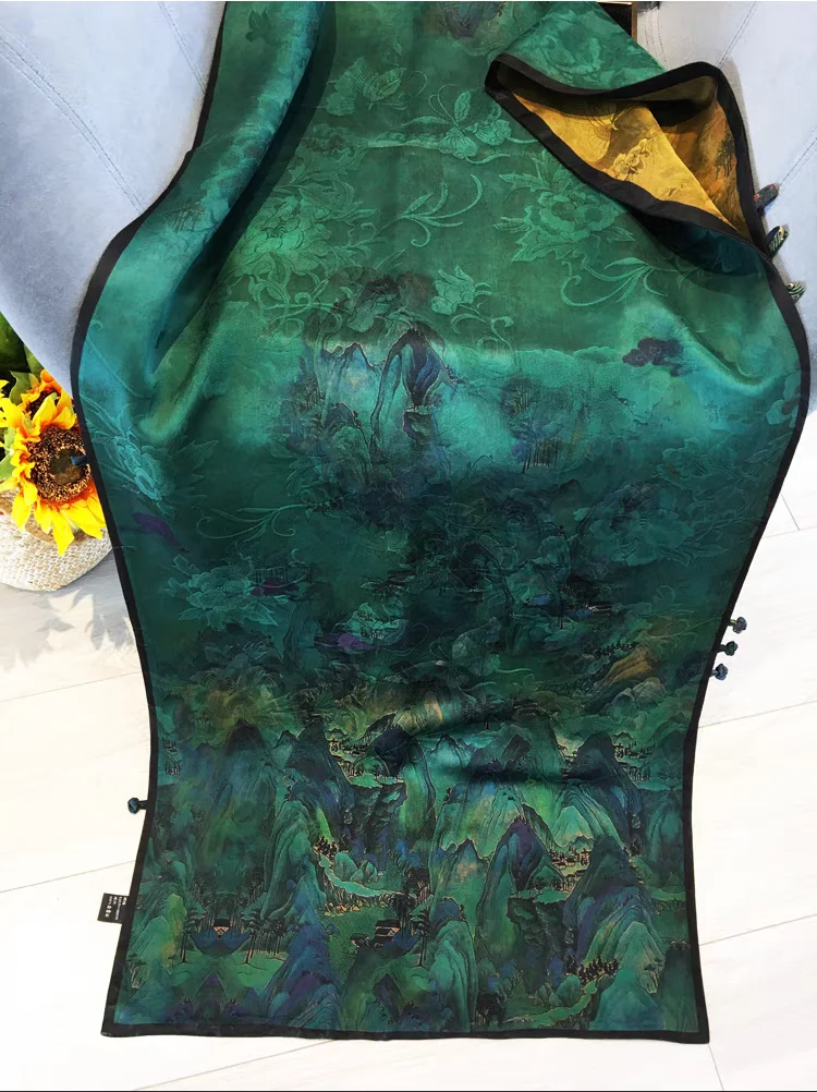 

Chinese style 100% silk embroidery high-end double-sided silk scarf New Hanfu style comfortable and breathable shawl 53X190CM