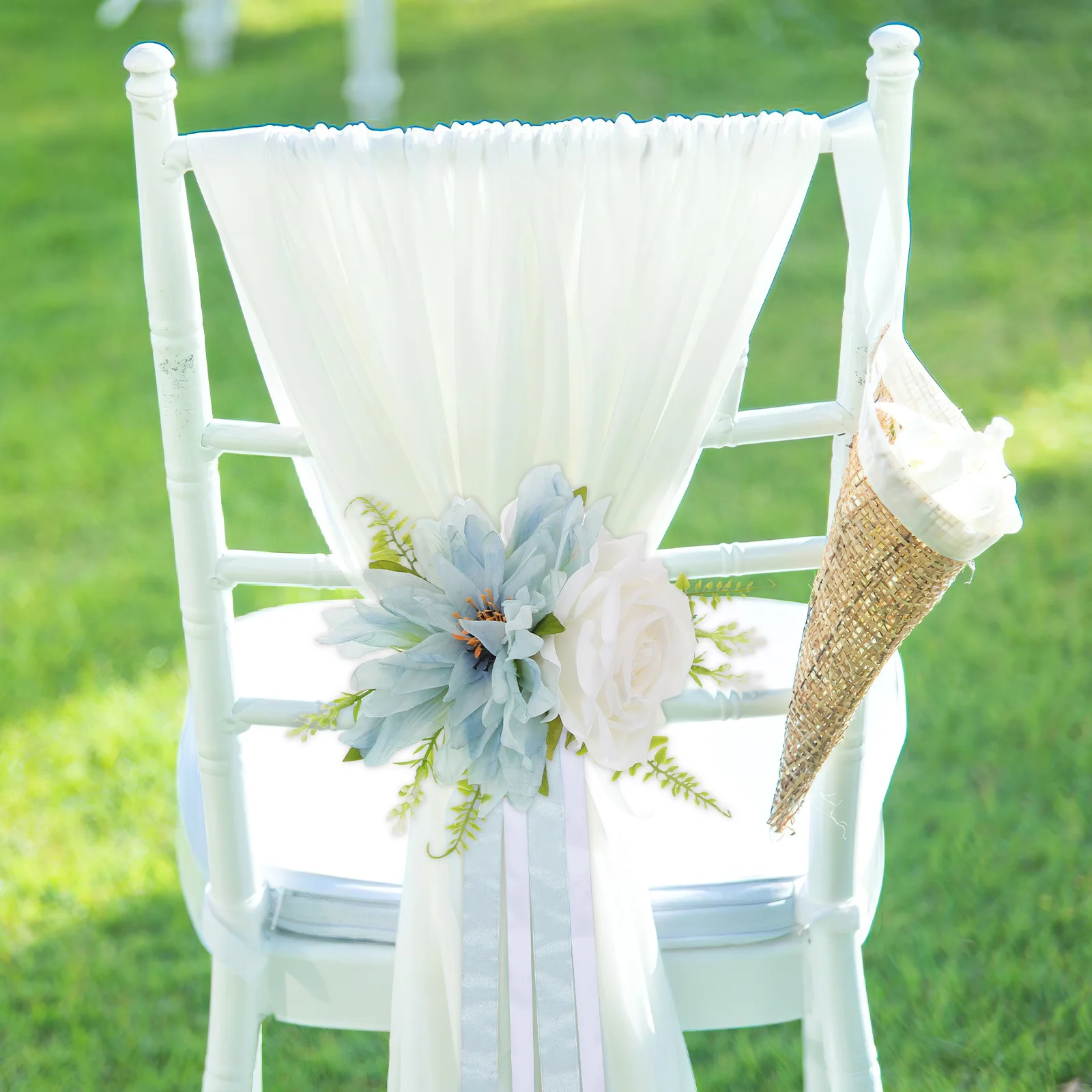 

Silk Hydrangea Artificial Flower Chair Back Decor Wedding Car Ribbon Faux Floral Wedding Event Decoration Silk Flower Bouquet