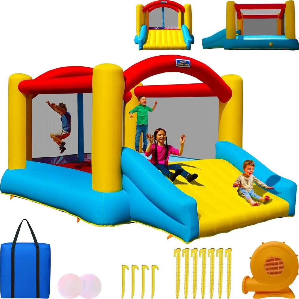 

My 1st Jump N Play 12.5 x 6.8 x 9.5 FT Iatable Bounce House with Slide & Anchors, Heavy Duty, ASTM Certified, on 400W Blower