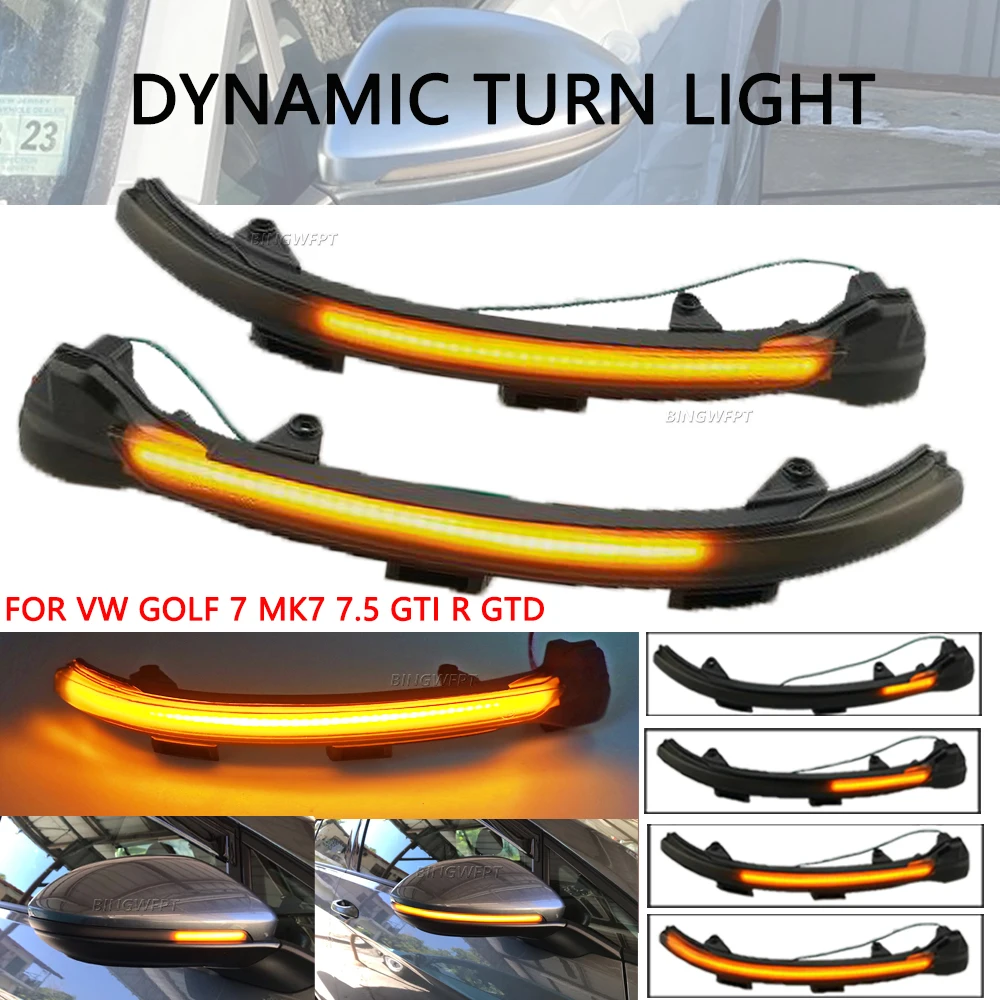 For VW Golf 7 GTI R GTE GTD MK7.5 13-19 Touran Jetta MK7 LED Dynamic Turn Signal Blinker Sequential Side Mirror Indicator Light