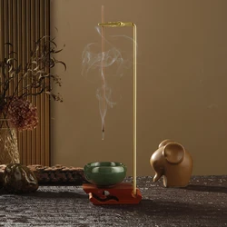 Rosewood Incense Holder for Sticks Upside Down Incense Burner with Ceramic Ash Catcher Buddhism Supplies Home Decor