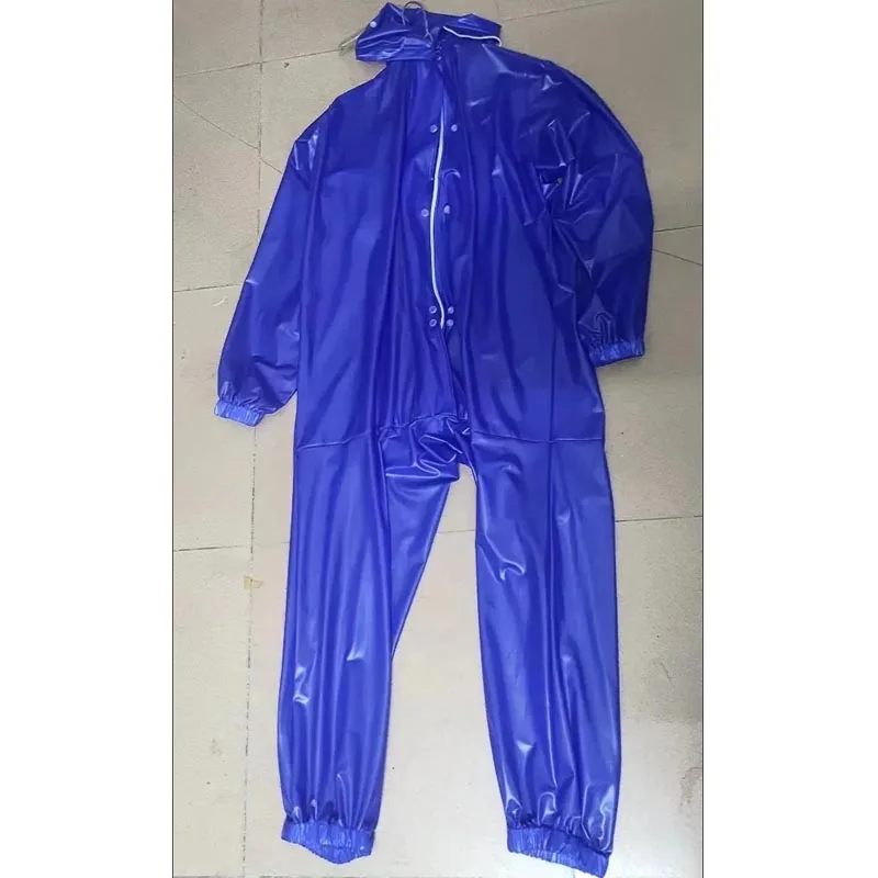 Blue Waterproof Windproof Man Hooded Long Sleeve Jumpsuit Zipper Soft Smooth AntiDusty Costume Outdoor Sports Party Playsuit