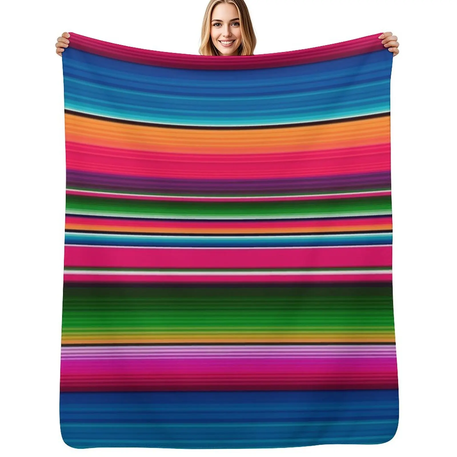 

Mexican Blanket Striped Fiesta Serape Throw Blanket Summer Cool Breathable Blanket for Sleeping