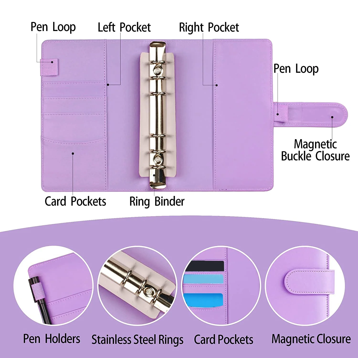 A6 Budgetbinder Met Contante Enveloppen, Geldbesparende Mappen, Cash Budget Enveloppen Systeem Voor Budgettering, Ringband (Paars)