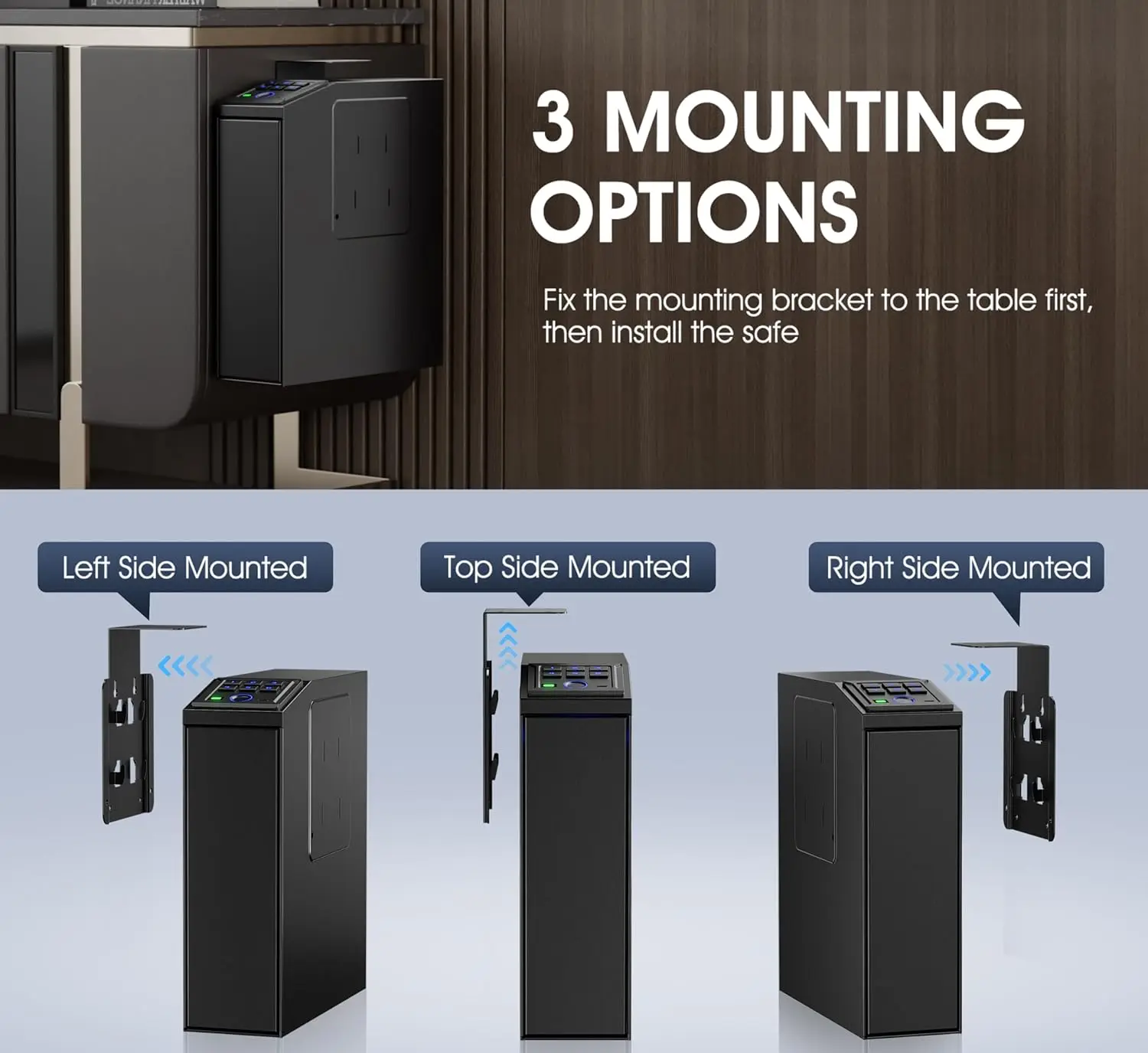 Gun safe, Biometric Slider safe for handgun, 4 Ways Unlock with Fingerprint, Key Access, PIN Code, Mounted Nightstand Pistol Saf