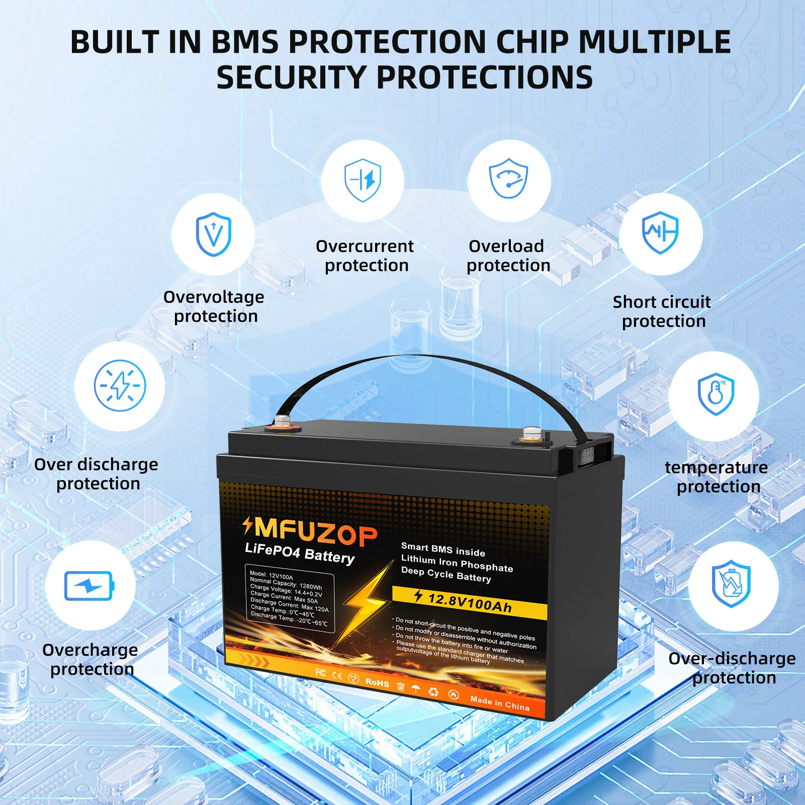 DATOUBOSS 12V100Ah LiFePo4 بطارية مدمجة BMS 1280W akumulator دورة عميقة تعمل بالطاقة الشمسية المحمولة القابلة لإعادة الشحن بدون ضريبة القيمة المضافة #3