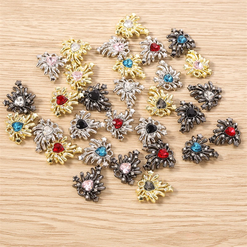 5 Stück 17x17mm Niedliche Kristall-Metall-Herz-Feuerwerk-Anhänger für Schmuckherstellung, Ohrringe, Halsketten, Armbänder, DIY-Bastelbedarf – Detail 4
