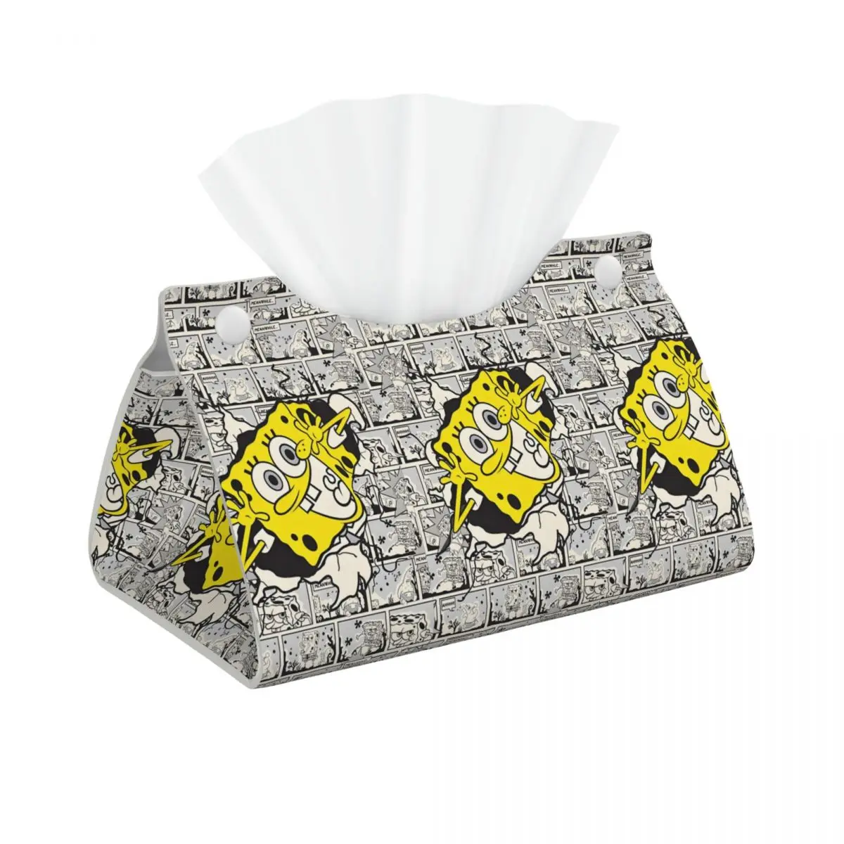 Custom SpongeBobed Facial Tissue Box Cover Rectangular Cute Cartoon PU Leather Tissue Box Holder for Car Toilet