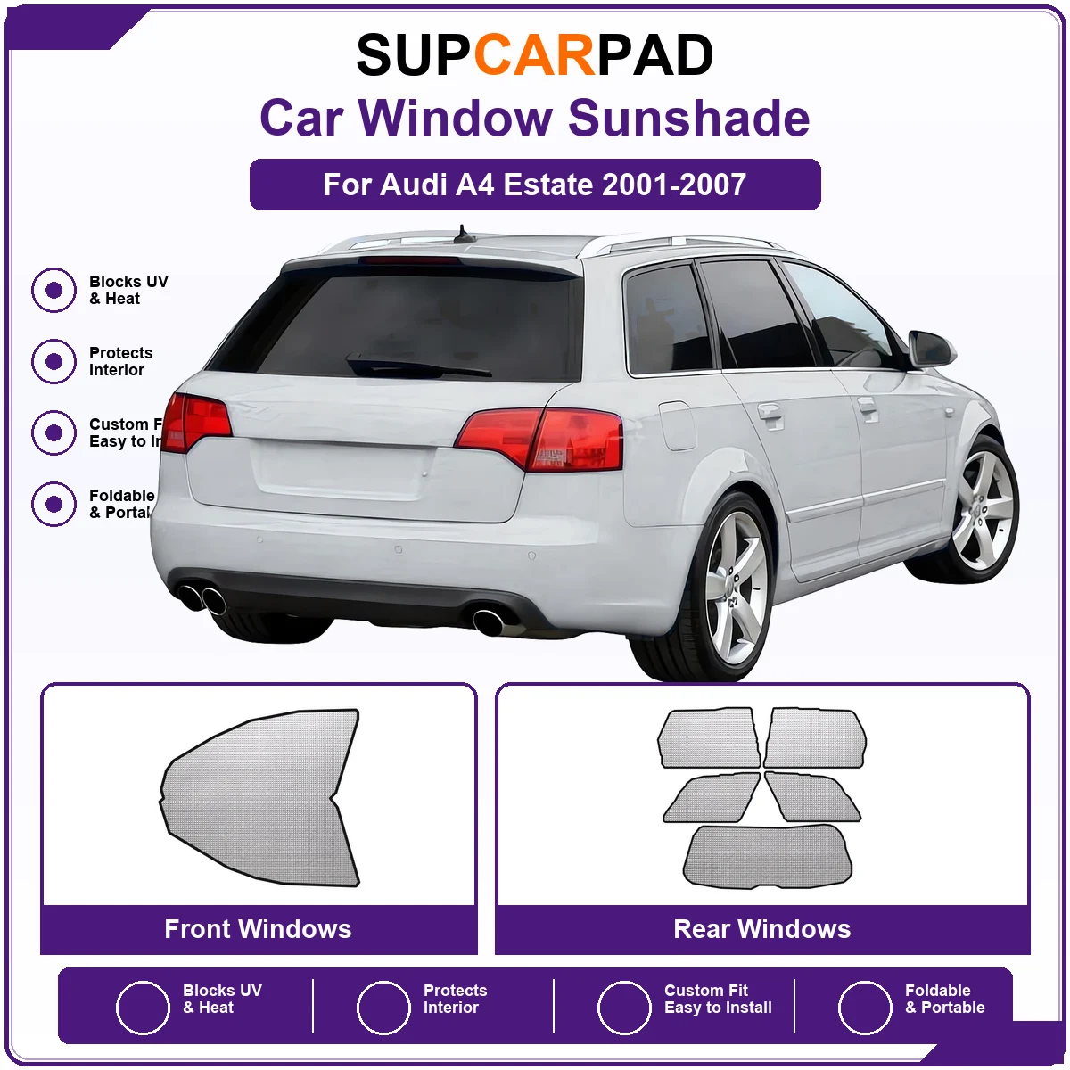 For Audi A4 Estate 2001-2007 Pre‑Cut Auto Window Sunshade Anti‑UV Car Sun Visor Protector