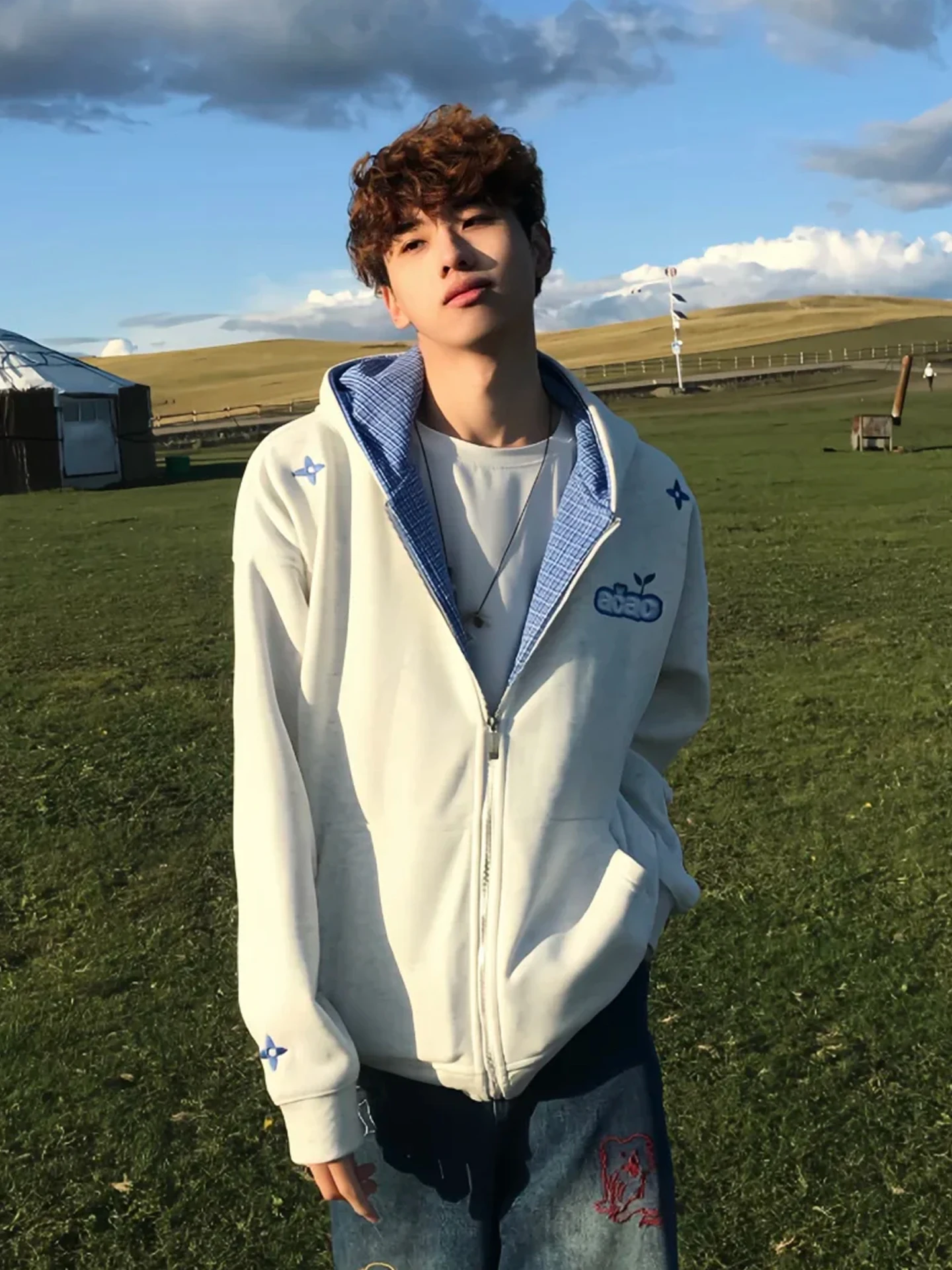 

Ретро-кардиган в американском стиле с вышивкой и клетчатыми вставками, свободный повседневный жакет для пар