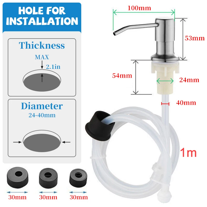 Kitchen Sink Liquid Soap Dispenser Pumps Stainless Steel Head Sink Soap Dispensers with Tube Hose Bottle Accessories Soap Pump