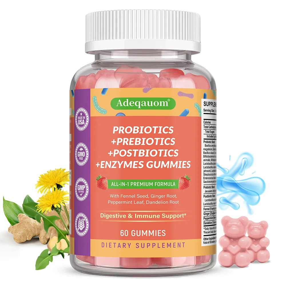 

Probiotic Gummies for Adults 100 Billion CFU, Prebiotics Enzymes, Gut Flora Balance Digestive Immune Urinary Health Support