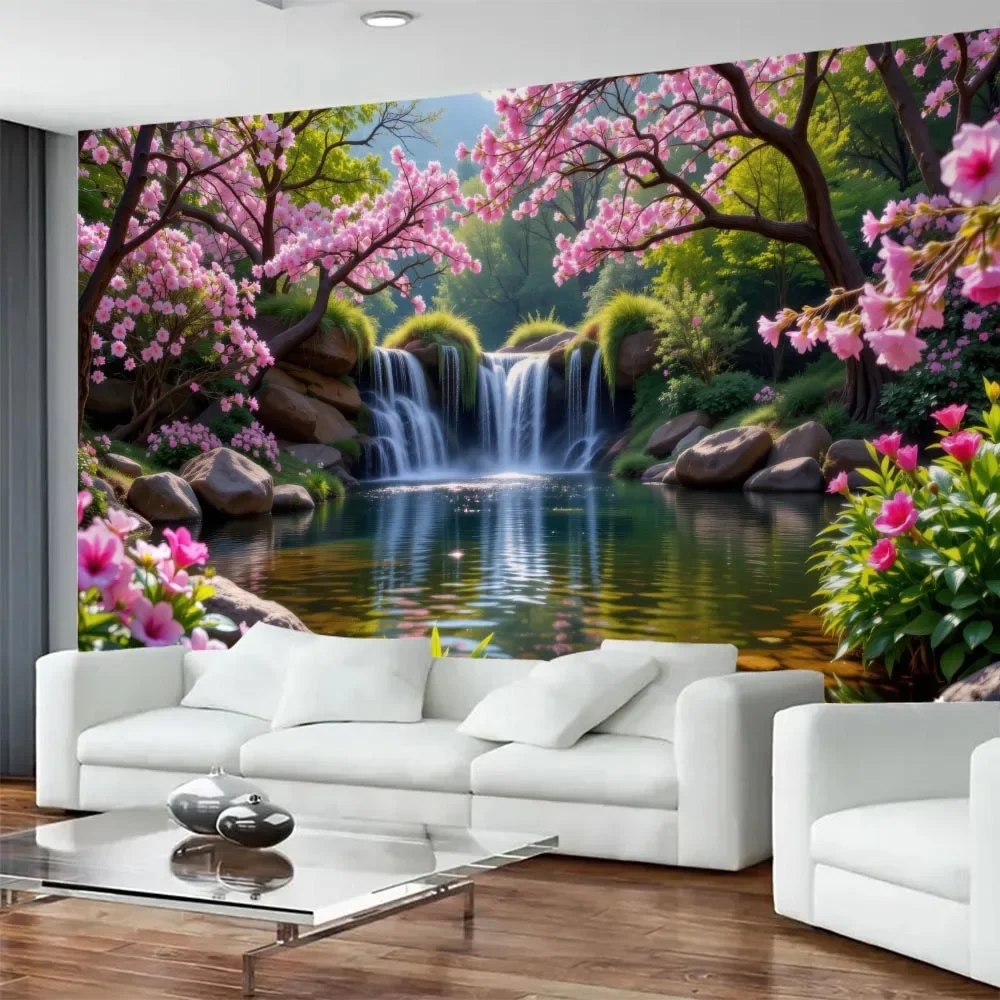 Flower Jungle Waterfall Wall Tapestry Garden Decorative Hanging for Living Room Bedroom Office Family Room Party Background Post