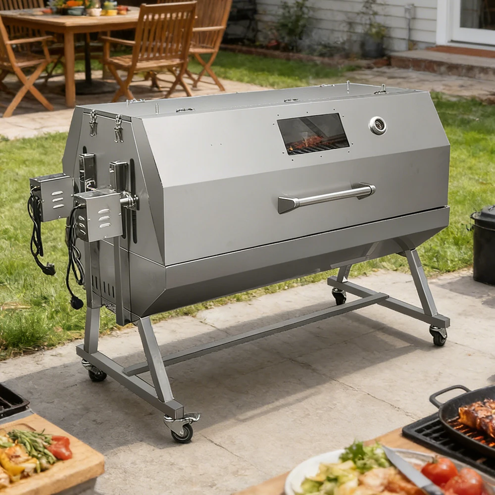 2026-Double Location BBQ Spit Roaster 2 Spit Grill Pig 2 Spit Roaster