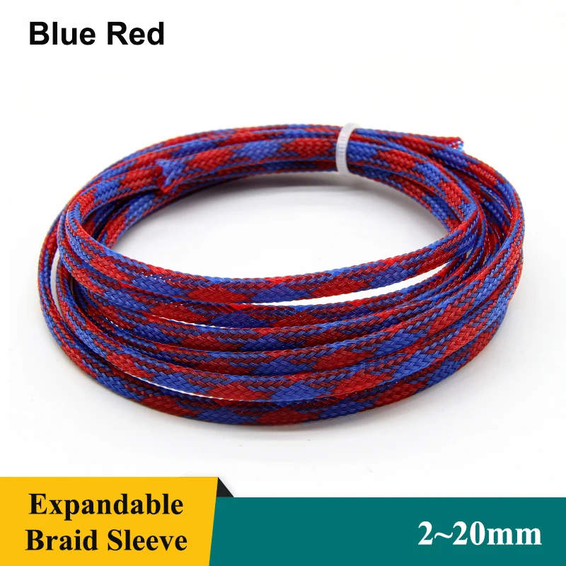 

1~50m Blue Red PET Braid Sleeve 2/4/6/8/10/12/14/16/20mm High Density Sleeving Snake Skin Cable Wrap Sheath For Electric Cables