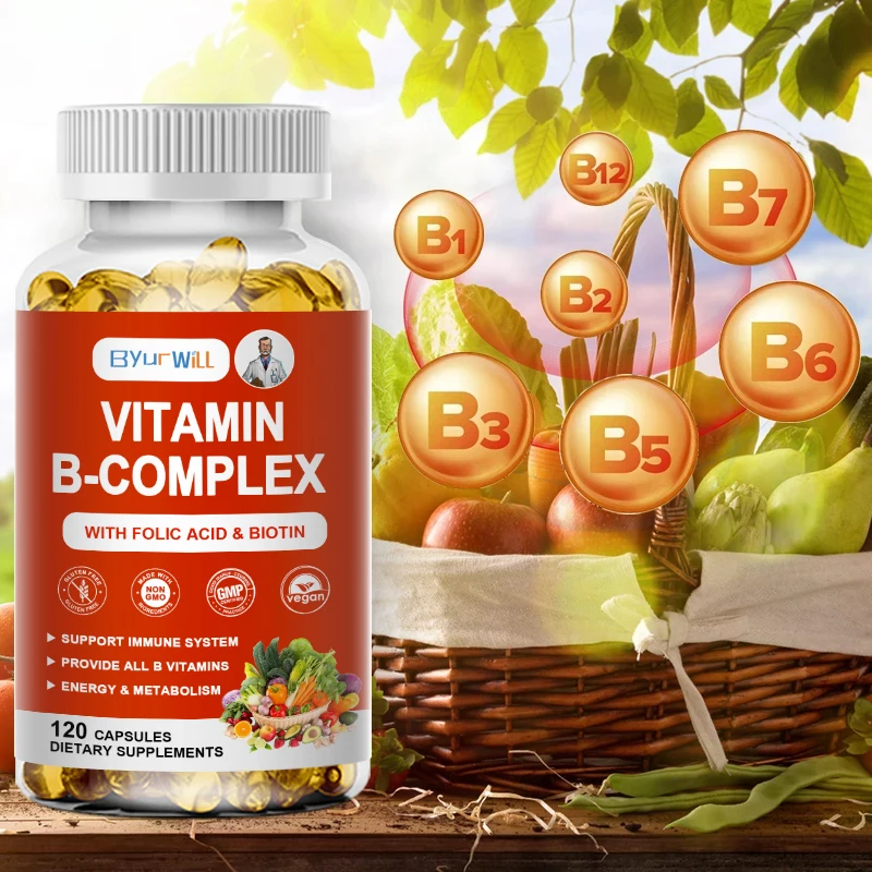 Vitamin B Complex Capsules with Folic Acid & Biotin, Full Spectrum B Vitamins to Support Energy, Metabolism & Immune System