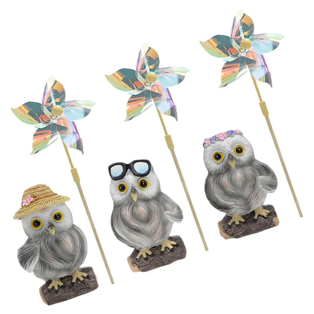 3 مجموعات حديقة البومة طاحونة الدولاب في الهواء الطلق الدورية ديكورات للباحة الملونة دائم البلاستيك الراتنج Pinwheels Pinwheels لساحة #5