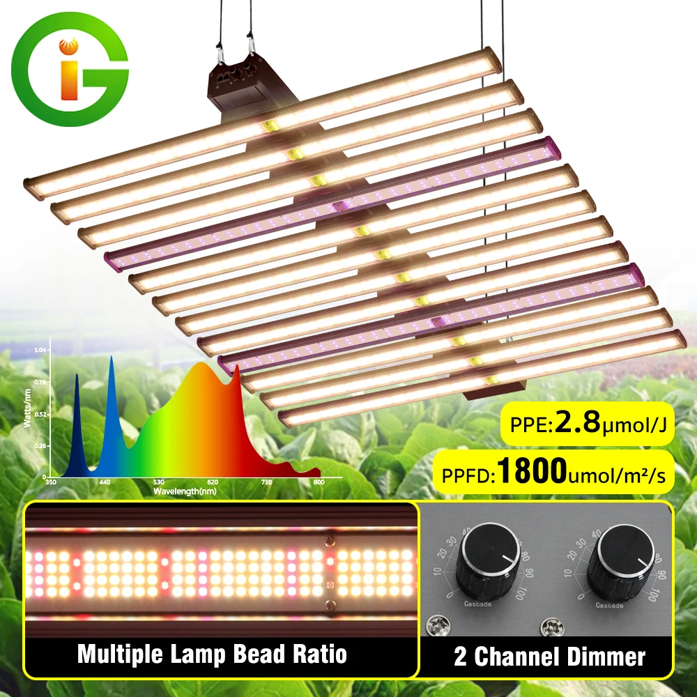 720W 1000W 1200W Dimmbares LED-Vollspektrum-Pflanzenlicht mit 1/2/3 Kanälen, verstellbare Leuchtbalken, Gewächshauslampe für Zimmerpflanzen