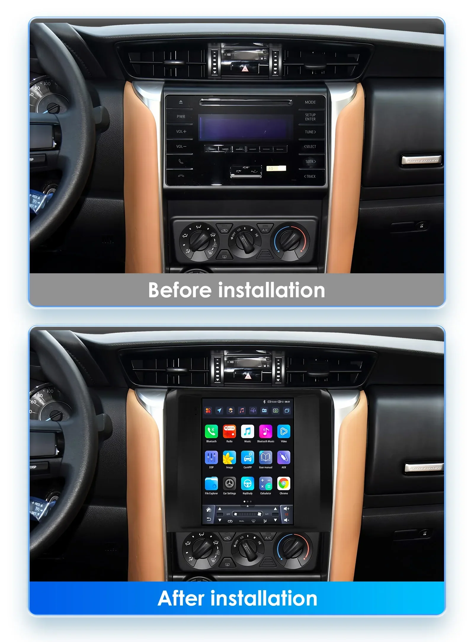 9.7 4G Wireless Carplay Android Auto Car Radio Multimedia for Toyota Fortuner / HILUX Revo 2015 - 2022 Video Player