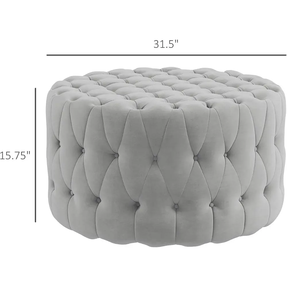 DAFIFY Velvet-Feel Upholstered Foot Stool with Button Tufted Design, Padded Seat for Living Room, Entryway, Light Gray